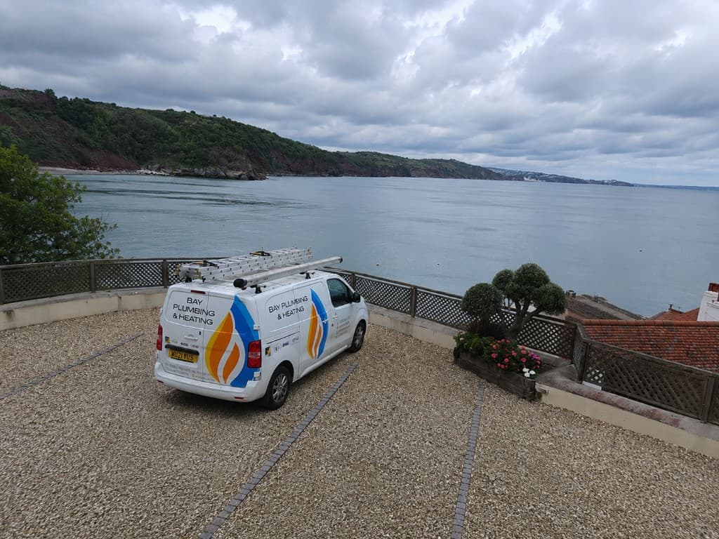 Bay Plumbing and Heating van overlooking Torbay coastline