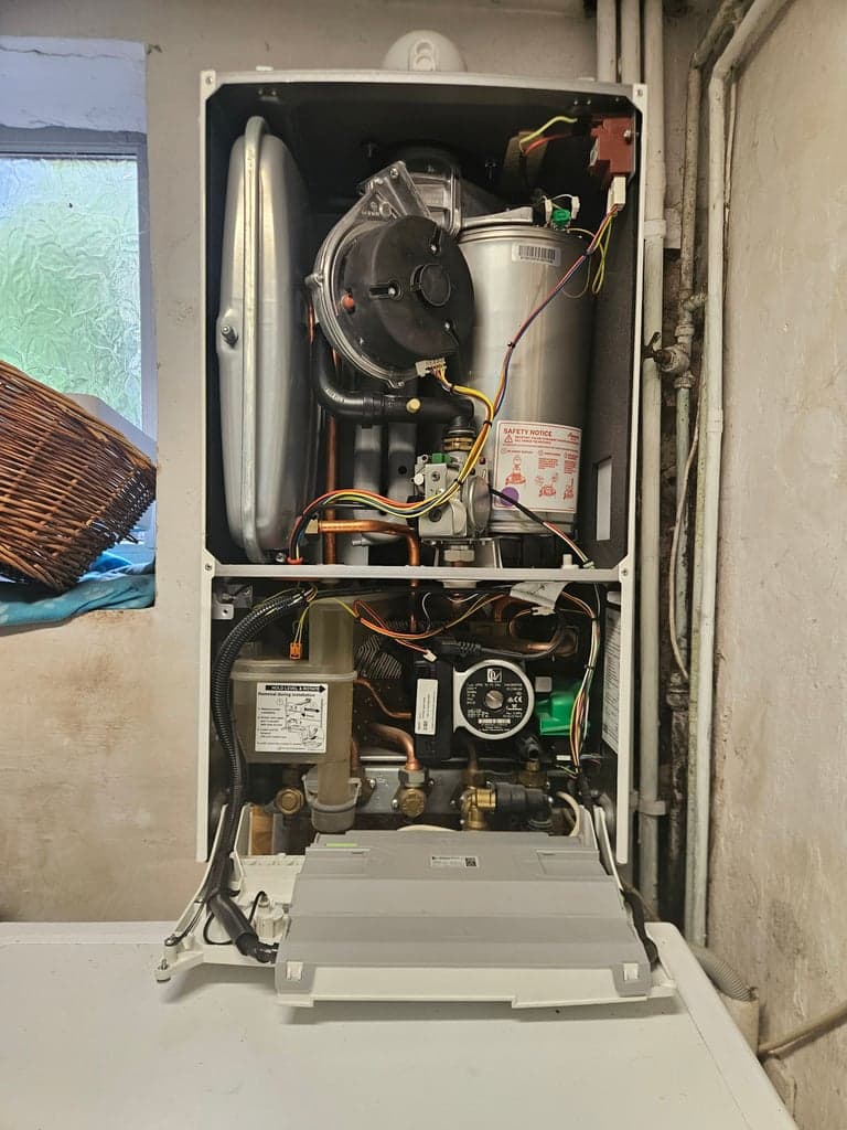 Worcester boiler open during annual service in Torquay