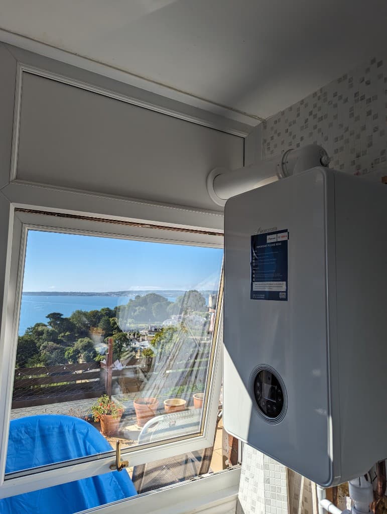 Worcester Bosch boiler installation completed by Bay Plumbing and Heating in Torquay with views across Torbay